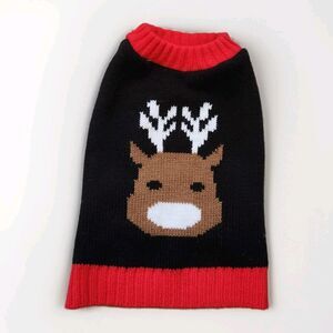 Christmas Dog Knit Sweater Black & Red Reindeer Stretch Comfort Sz Small